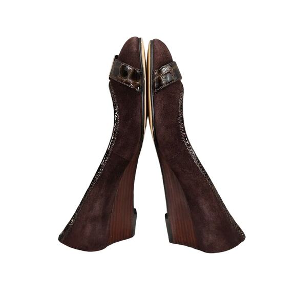 Michael Kors Shoes Women 8.5 Wedge Pump Leather Fashion Ballet Flat Brown Buckle - Picture 10 of 14